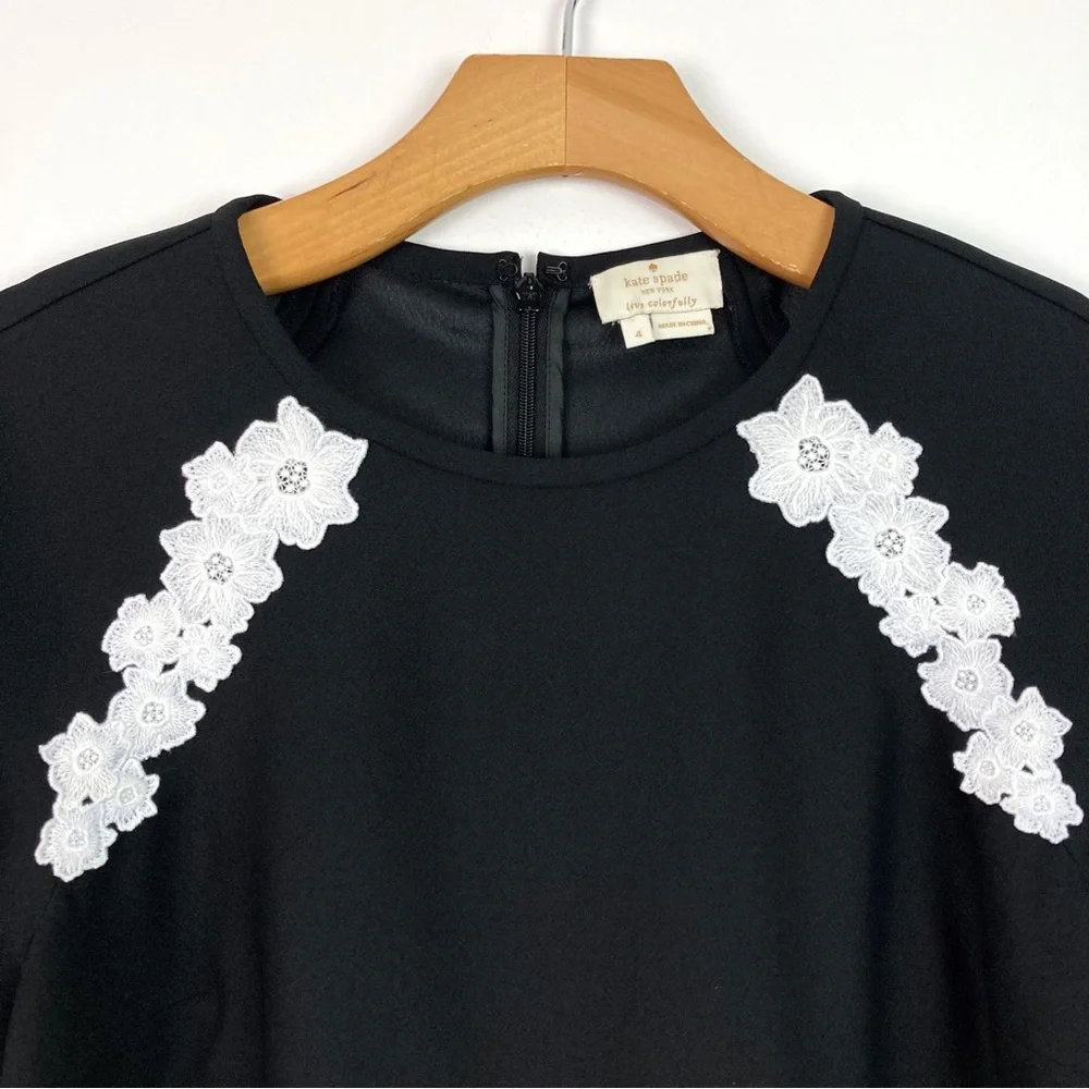 Kate Spade Lace Trim Satin Crepe Top Black and White Size 4